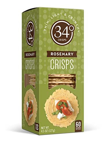 34 Degrees Rosemary Crisps | Light &amp; Crunchy Thin Crackers for Charcuterie, Cheese Boards &amp; Entertaining, Single Pack (4.5oz)