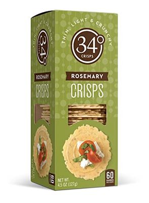 34 Degrees Rosemary Crisps | Light &amp; Crunchy Thin Crackers for Charcuterie, Cheese Boards &amp; Entertaining, Single Pack (4.5oz)