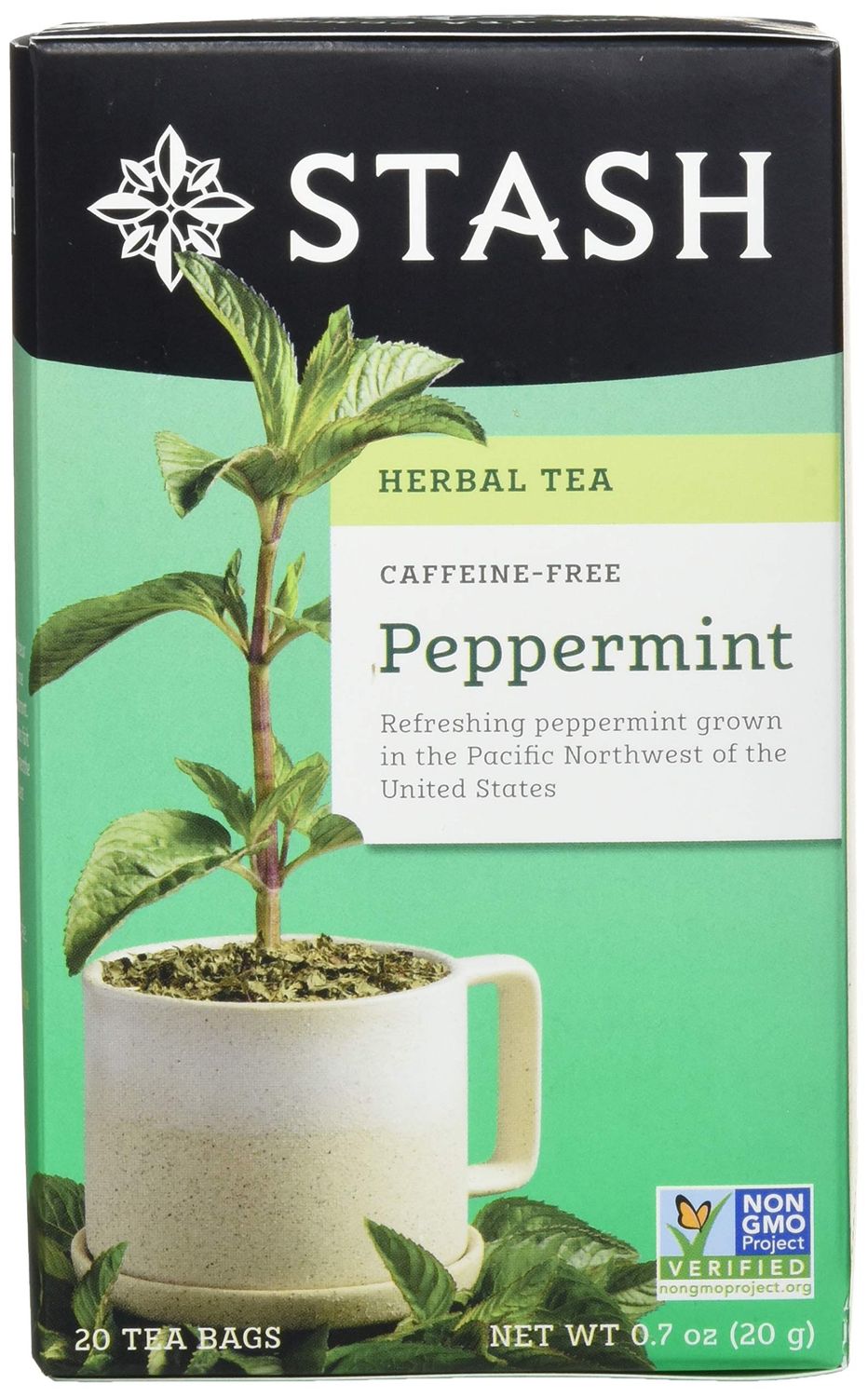 Stash Tea Peppermint Herbal Tea - Naturally Caffeine Free, Non-GMO Project Verified Premium Tea with No Artificial Ingredients, 20 Count (Pack of 6) - 120 Bags Total