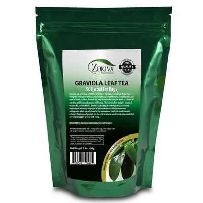 Zokiva Nutritionals Graviola Tea 100 Bags Soursop - Organic Annona Muricata - Guanabana Herbal Tea - 100% Pure Soursop Leaf for - Caffeine-Free, Premium Quality Graviola Tea Bags