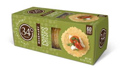 34 Degrees Rosemary Crisps | Light &amp; Crunchy Thin Crackers for Charcuterie, Cheese Boards &amp; Entertaining, Single Pack (4.5oz)