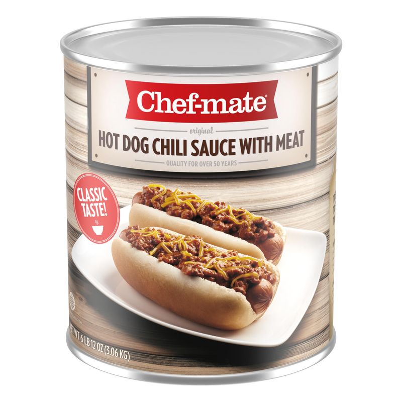 Chef-mate Hot Dog Canned Chili Sauce with Meat, Ready to Eat, 6 lb 12 oz (#10 Can Bulk)