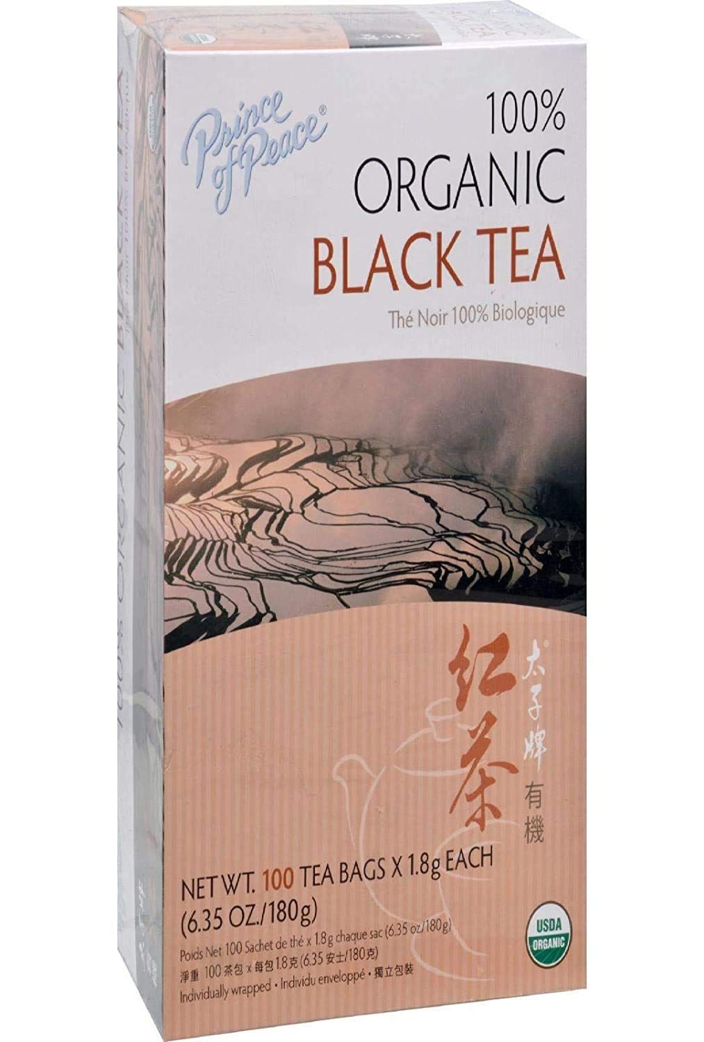 Prince of Peace Organic Black Tea, 100 Tea Bags - 100% Organic Black Tea - Unsweetened Black Tea - Lower Caffeine Alternative to Coffee - Herbal Health Benefits