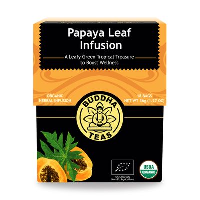 Buddha Teas - Organic Papaya Leaf Tea - Herbal Tea - For Health &amp; Wellbeing - With Antioxidants &amp; Minerals - Clean Ingredients - Caffeine Free - OU Kosher &amp; Non-GMO - 18 Tea Bags (Pack of 1)