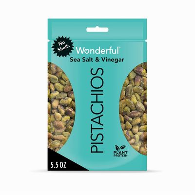 Wonderful Pistachios No Shells, Sea Salt &amp; Vinegar Nuts, 5.5 Ounce Resealable Bag, Protein Snacks, Vegan Snacks, Healthy Snacks for Adults