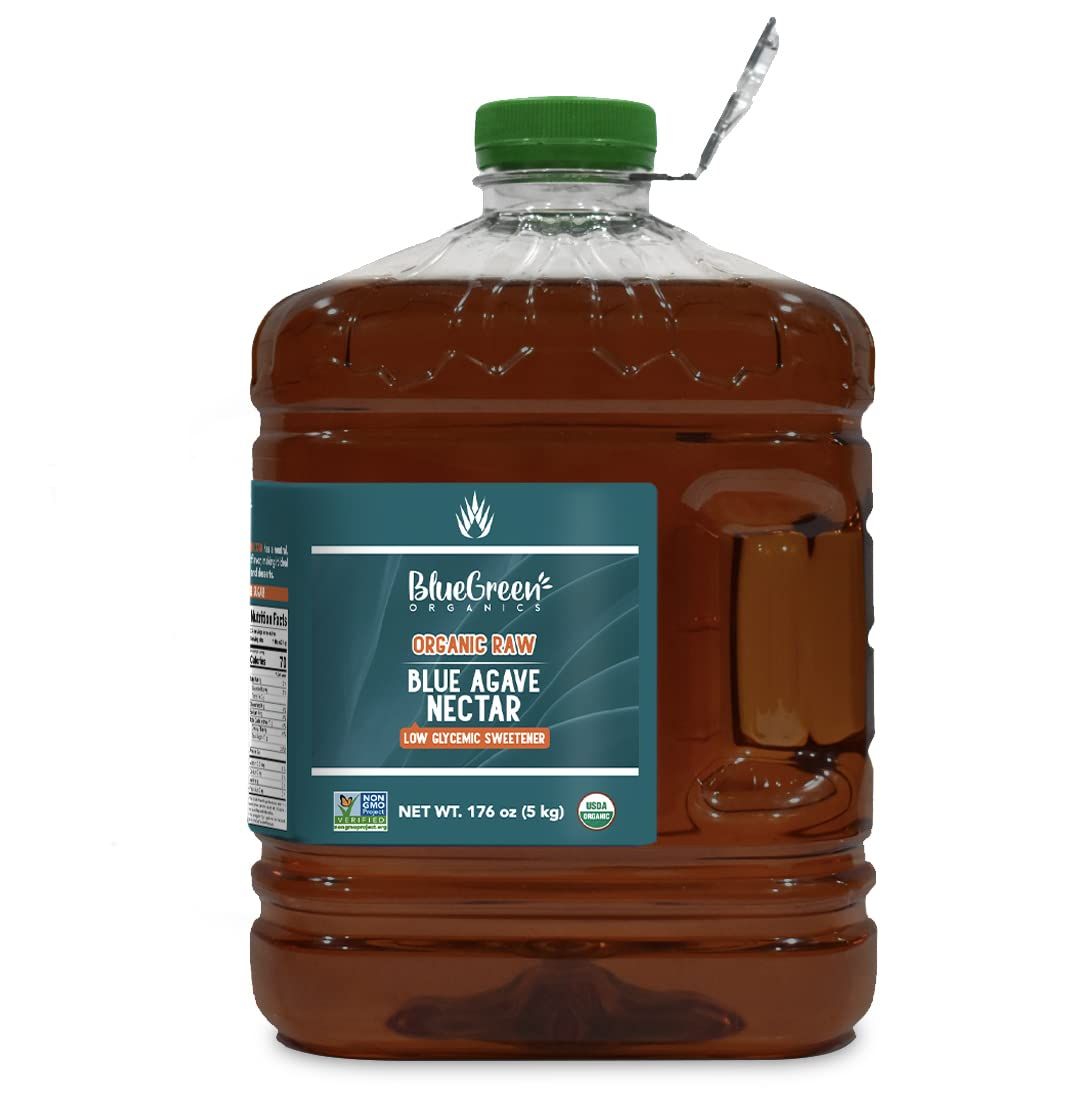BLUE GREEN ORGANICS, Agave syrup, Agave gallon, Agave, Gluten Free, Organic, Sweetener, teas, coffees, pancakes or any baked good, Family-friendly, Sugar substitute,176 Oz (176 Oz, Raw)