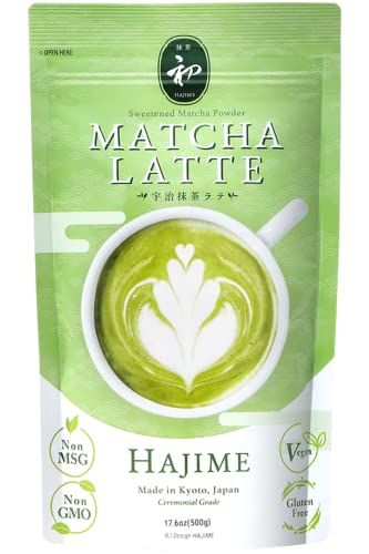 BJDesign Matcha Latte Powder HAJIME Sweetened Matcha Green Tea Powder - Authentic Japanese Origin - Non MSG, Non GMO, Vegan, Gluten Free (1.1 Pound)