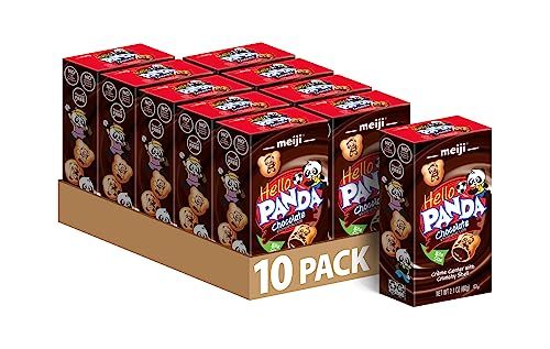 MEIJI Hello Panda Cookies, Chocolate Crme Filled - 2.1 oz, Pack of 10 - Bite Sized Cookies with Fun Panda Sports