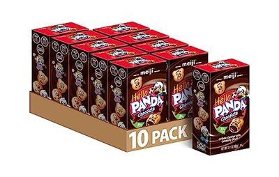 MEIJI Hello Panda Cookies, Chocolate Crme Filled - 2.1 oz, Pack of 10 - Bite Sized Cookies with Fun Panda Sports