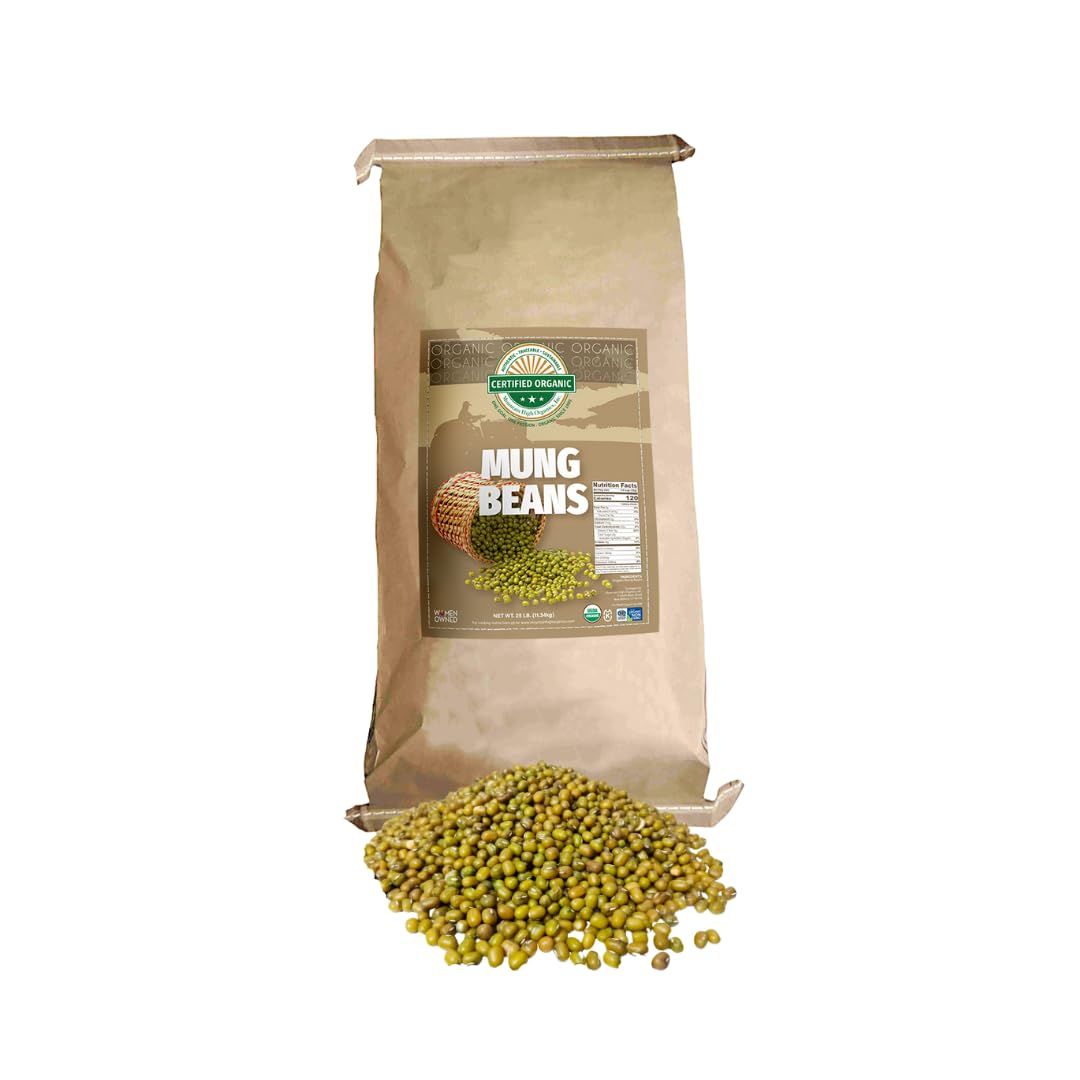 Mountain High Organics - 25 lbs, Certified Organic Dried Mung Beans, Non GMO, Vegan, Sproutable Whole Dried Moong Dal Beans, Plant Protein &amp; Fiber