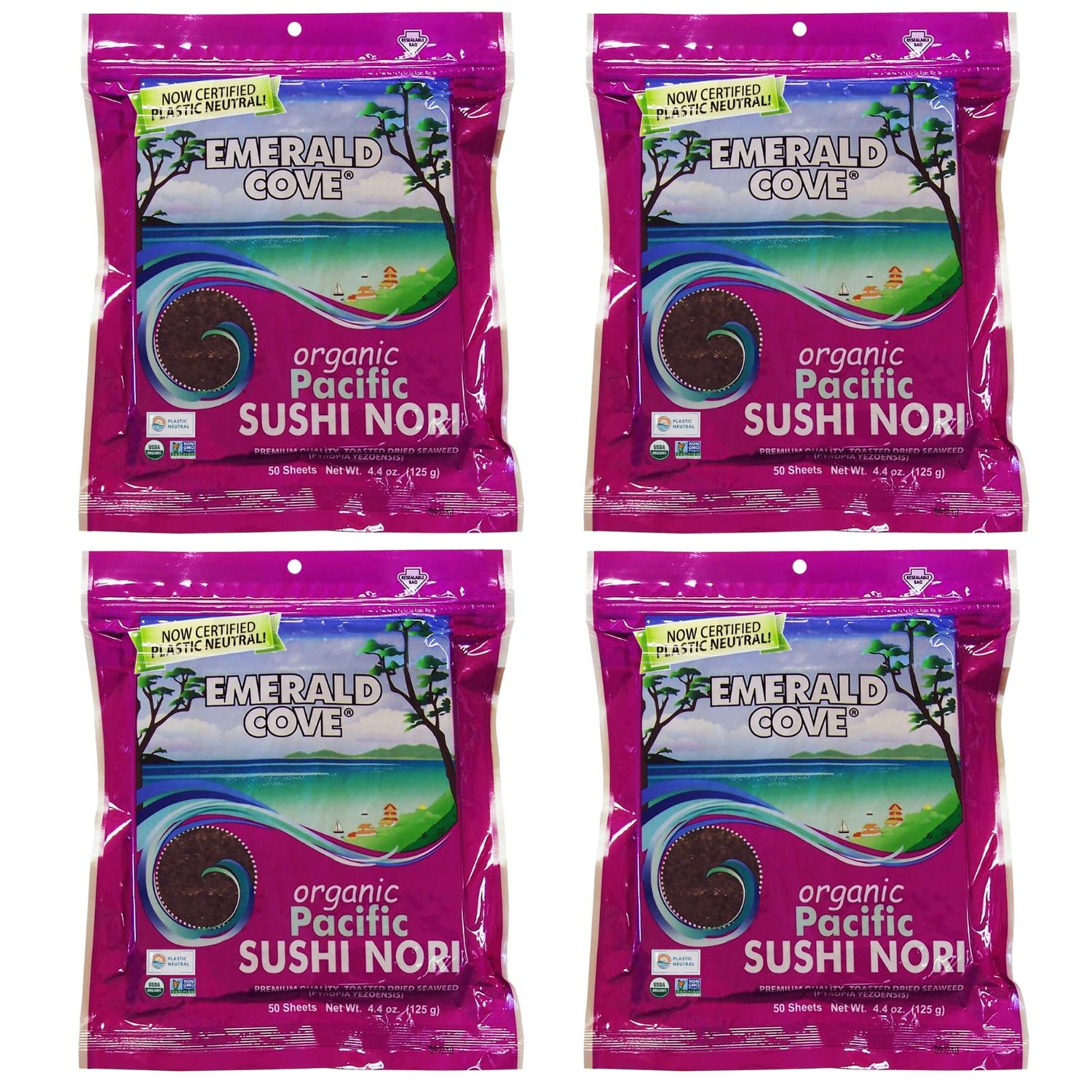 Emerald Cove Silver Grade Organic Pacific Sushi Nori (Dried Seaweed), 50-Count Sheets (Pack of 4)