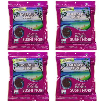 Emerald Cove Silver Grade Organic Pacific Sushi Nori (Dried Seaweed), 50-Count Sheets (Pack of 4)