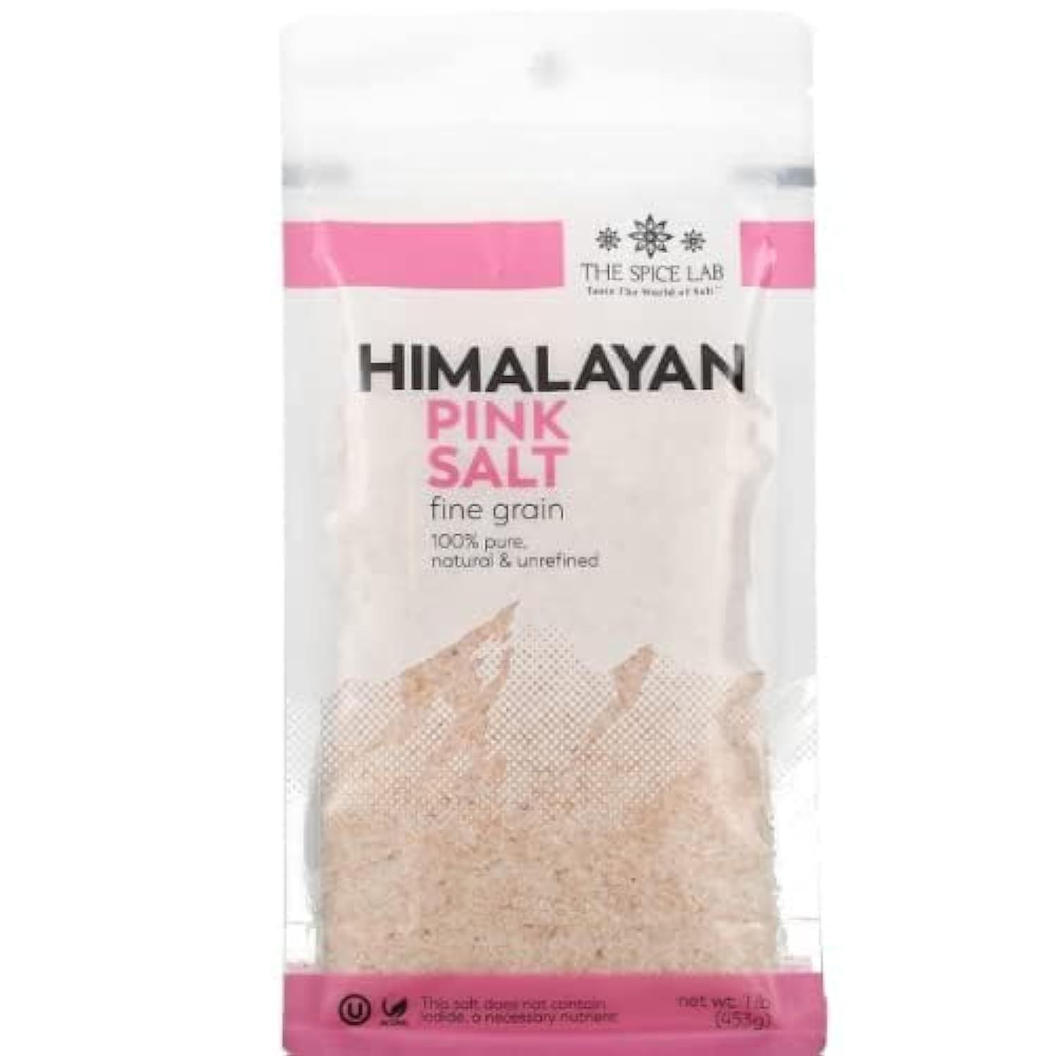 The Spice Lab Pink Himalayan Salt - Sea Salt (Fine) - 1 lb Bag - All Purpose Cooking &amp; Table Salt - Non GMO Kosher Sea Salt - Nutrient and Mineral Dense for Health - 100% Certified 4040