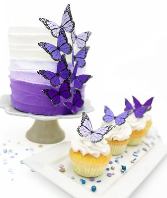 Sugar Robot Inc. Edible Butterflies Ombre Monarchs Made in the USA Premium Crafted - Cake and Cupcake Toppers, Decoration (purple)