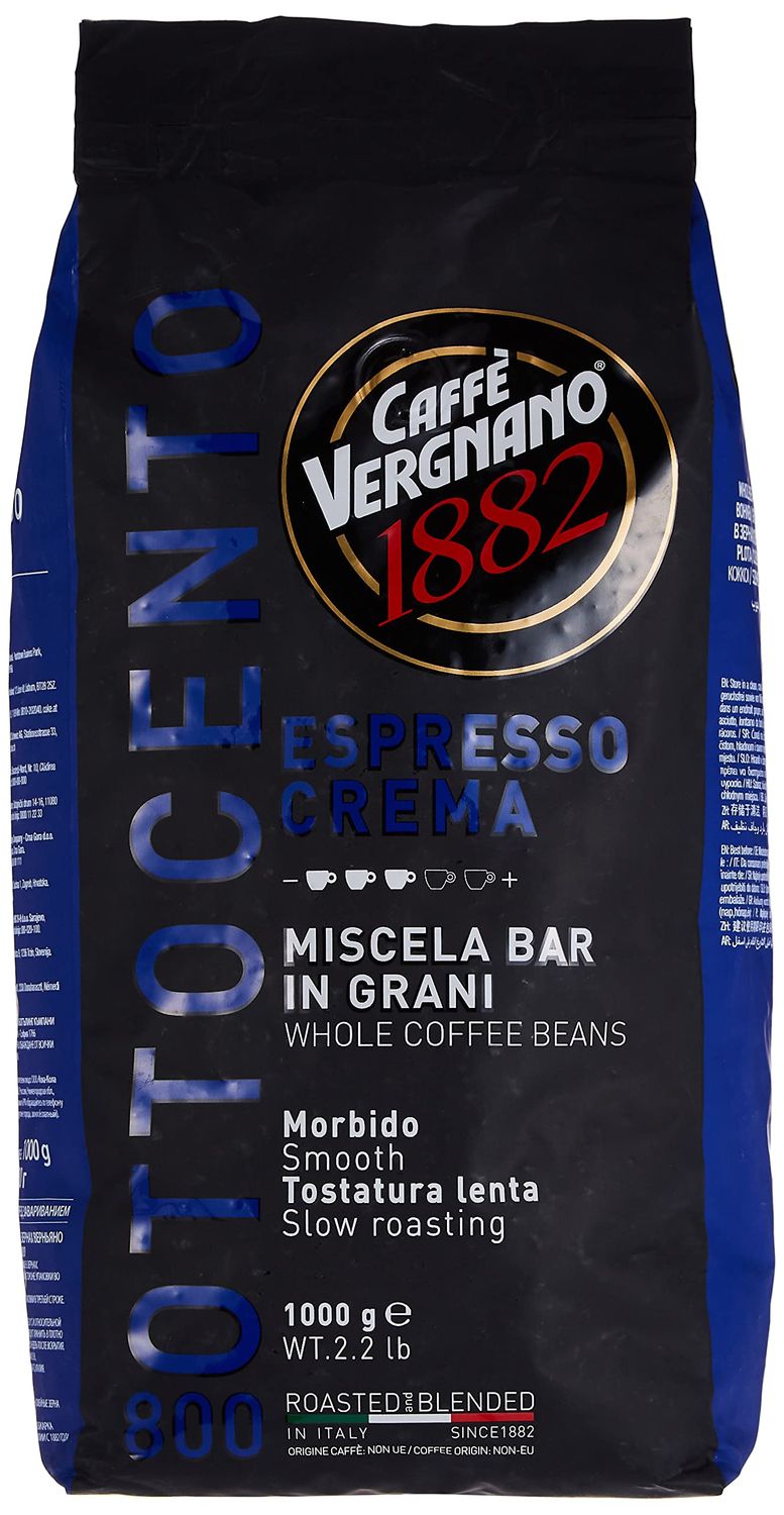 Caffe Vergnano Espresso Roast Crema 800 Blend Whole Bean Coffee | 2.2 Lb Bag (1 kilo) | Imported from Italy