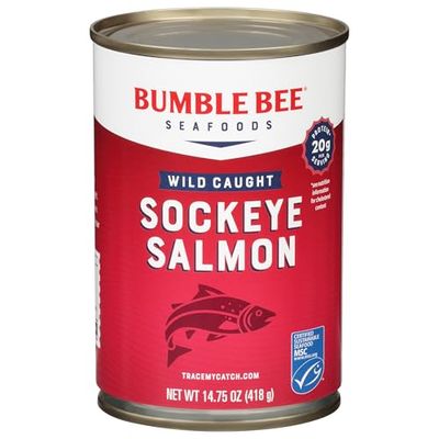 Bumble Bee Canned Red Sockeye Salmon, 14.75 oz Can - Premium Wild Caught Salmon with Skin &amp; Bones - 20g Protein - MSC Certified Sustainable Seafood, Non-GMO, Gluten Free, Kosher