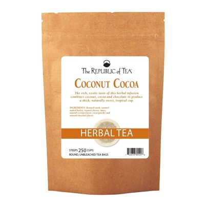 The Republic of Tea Coconut Cocoa Cuppa Chocolate Herb Tea, 250 Tea Bags, Gourmet Low Caffeine Dessert Tea