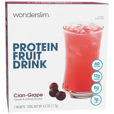 WonderSlim Protein Fruit Drink, Cran-Grape, No Fat, Gluten Free, Keto Friendly &amp; Low Carb (7ct)