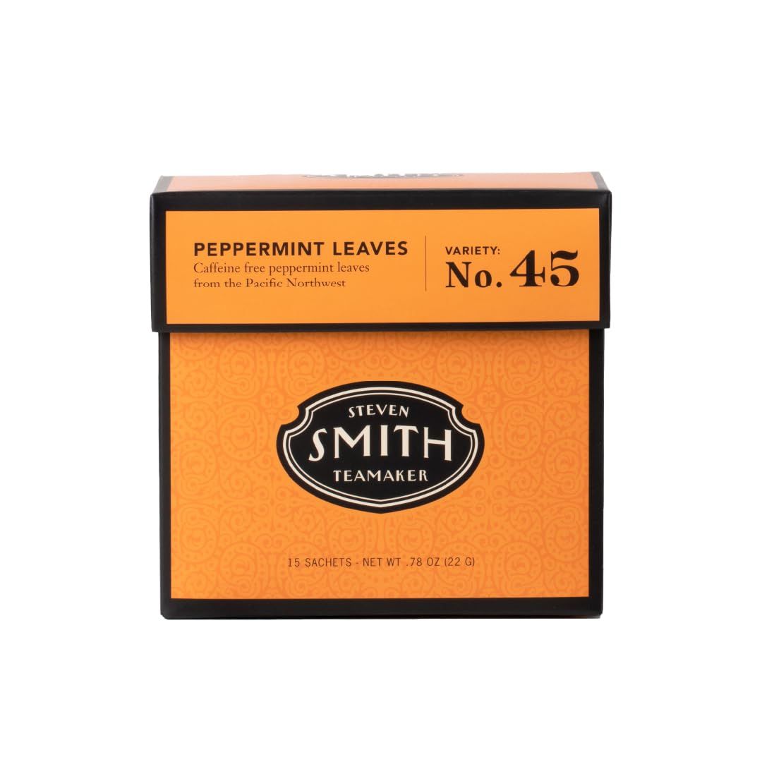 Smith Teamaker | Peppermint Leaves No. 45 - Made with USA Peppermint | Caffeine-Free Herbal Variety (15 Sachets - .78oz each)