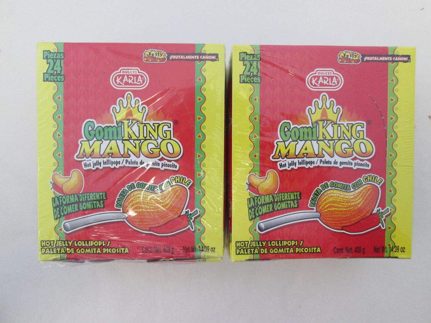 Dulces Karla Gomi King Mango Hot Jelly Lollipops 2 Boxe of 24 Pieces (48 Pieces)