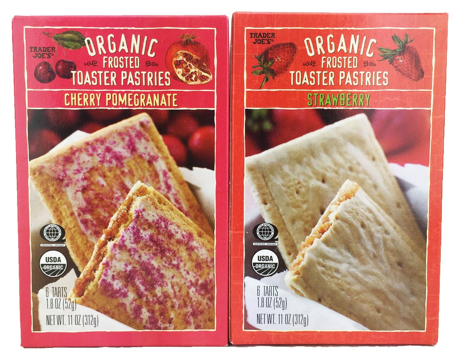 Trader Joe&#39;s Organic Frosted Toaster Pastries, Cherry Pomegranate &amp; Strawberry 6 Tarts Each Flavor. 11 Oz Bundle