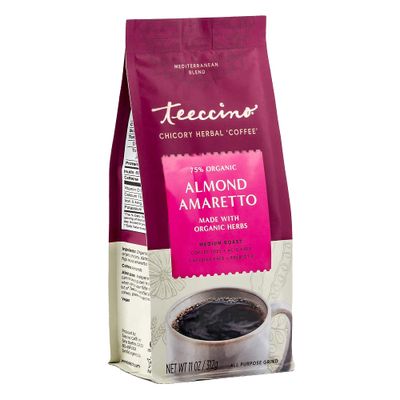 Teeccino Almond Amaretto Chicory Coffee Alternative - Ground Herbal Coffee Thats Prebiotic, Caffeine Free & Acid Free, Medium Roast, 11 Ounce (Pack of 3)
