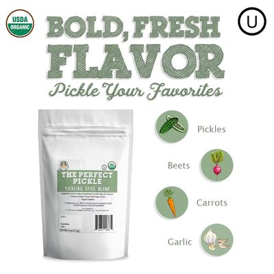 Fermentaholics Certified Organic Vinegar Pickling Kit - Easy, Quick Pickles - 2 Recipes with Perfect Pickle Spice and Kosher salt - Wide Mouth Quart Jar - Makes 3 Quarts - OU Kosher