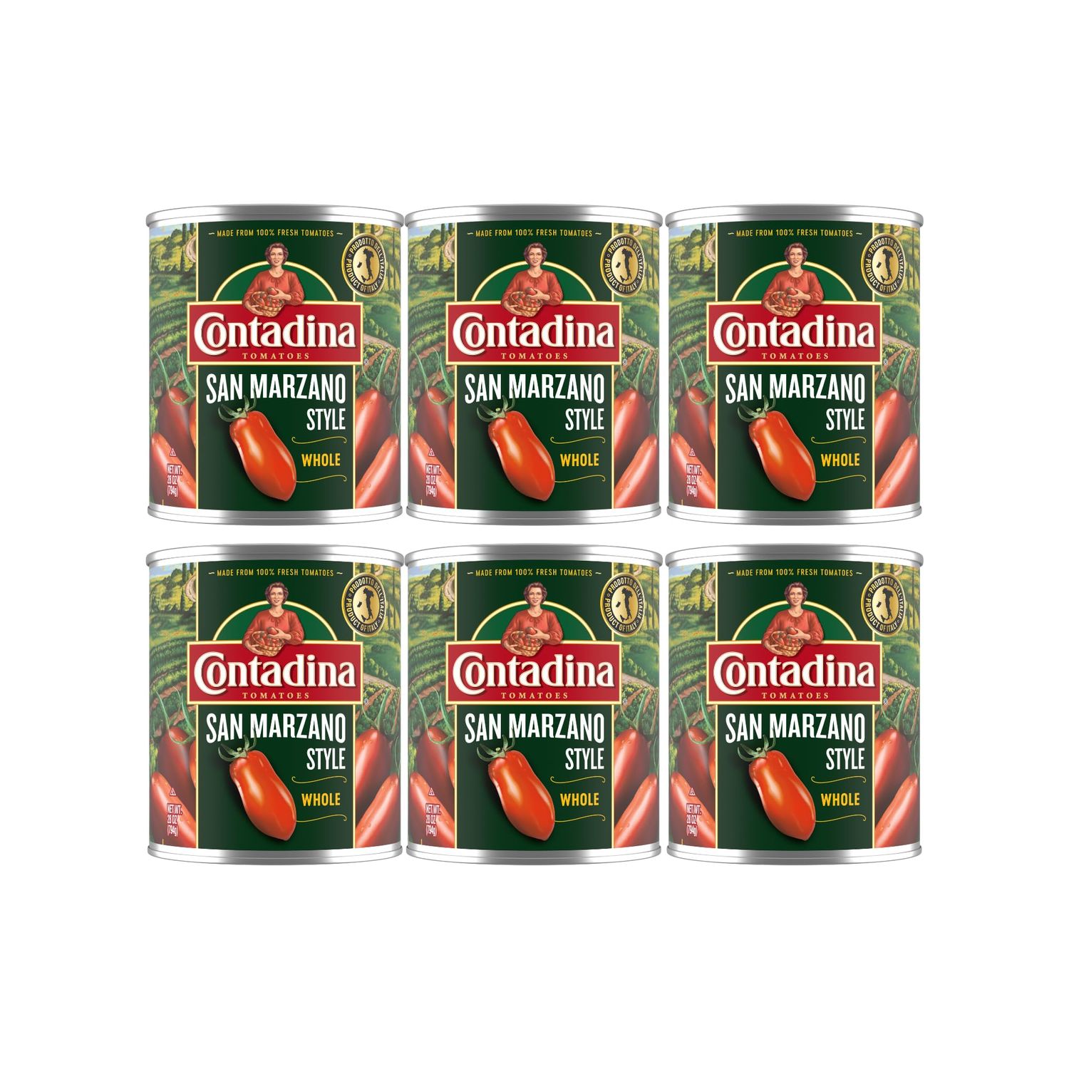 Contadina San Marzano Style Whole Tomatoes, 28 oz (Pack of 6 Cans)