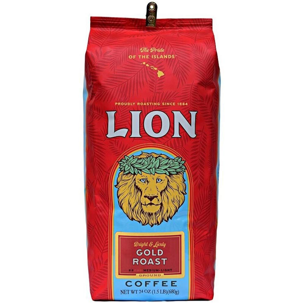 Lion Coffee Gold Roast Ground Coffee, Medium-Light Roast, A Taste of Aloha - 24 Ounce Bag