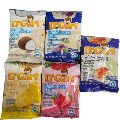 D&#39;Gari Gelatin, Pack of 5 Assorted Flavors, 4.2oz each: 1-Condensed Milk, 1-Crystal, 1-Coconut, 1-Pineapple, 1-Strawberry.