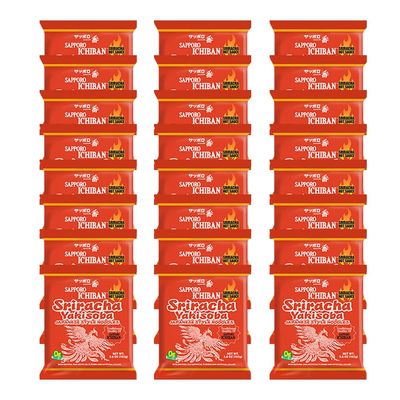 [SAPPORO ICHIBAN] Sriracha Yakisoba, Spicy Chow Mein, No. 1 Tasting Japanese Instant Noodles (3.6 Oz/102 g) (24 Packs)