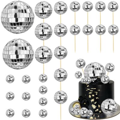 28 PCS Disco Ball Cake Toppers Disco Ball Cake Decorations 70&#39;s Disco Cake Centerpiece Decor Disco Theme Cake Picks for Table Decorations Disco 1970s Theme Party Favor