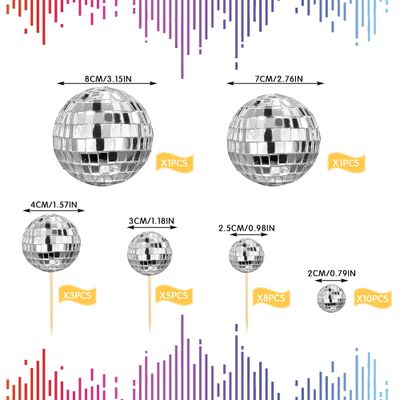 28 PCS Disco Ball Cake Toppers Disco Ball Cake Decorations 70's Disco Cake Centerpiece Decor Disco Theme Cake Picks for Table Decorations Disco 1970s Theme Party Favor