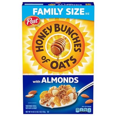 Honey Bunches of Oats with Almonds, Heart Healthy, Low Fat, made with Whole Grain Cereal, 18 Ounce Box