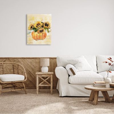 Stupell Industries Give Thanks Phrase Orange Pumpkin Sunflower Floral Burst Canvas Wall Art, 24 x 30, Yellow