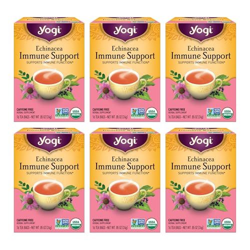 Yogi Tea Echinacea Immune Support Tea - 16 Tea Bags per Pack (6 Packs) - Organic Immunity Support Tea - Includes Peppermint Leaf, Lemongrass, Cinnamon Bark, Echinacea Purpurea, Licorice Root &amp; More
