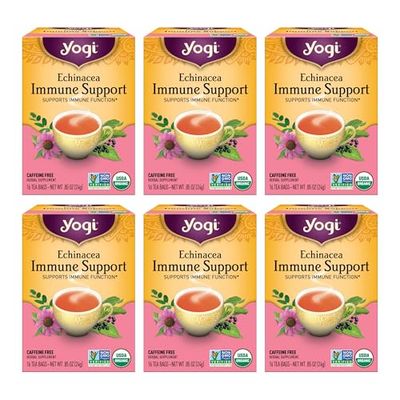 Yogi Tea Echinacea Immune Support Tea - 16 Tea Bags per Pack (6 Packs) - Organic Immunity Support Tea - Includes Peppermint Leaf, Lemongrass, Cinnamon Bark, Echinacea Purpurea, Licorice Root &amp; More