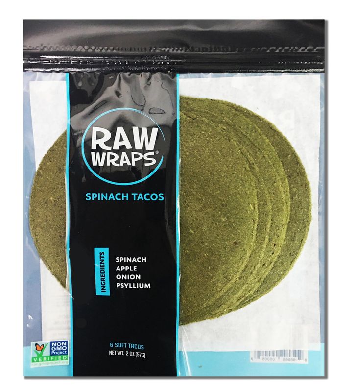 Raw Wraps, Gluten Free, Paleo, and Keto Friendly, Shelf Stable, 6 Tacos per Pack , Vegan, Non-GMO, No Added Salt or Sugar, Yeast Free, Low Carb Tortilla Wraps, Spinach Flavor