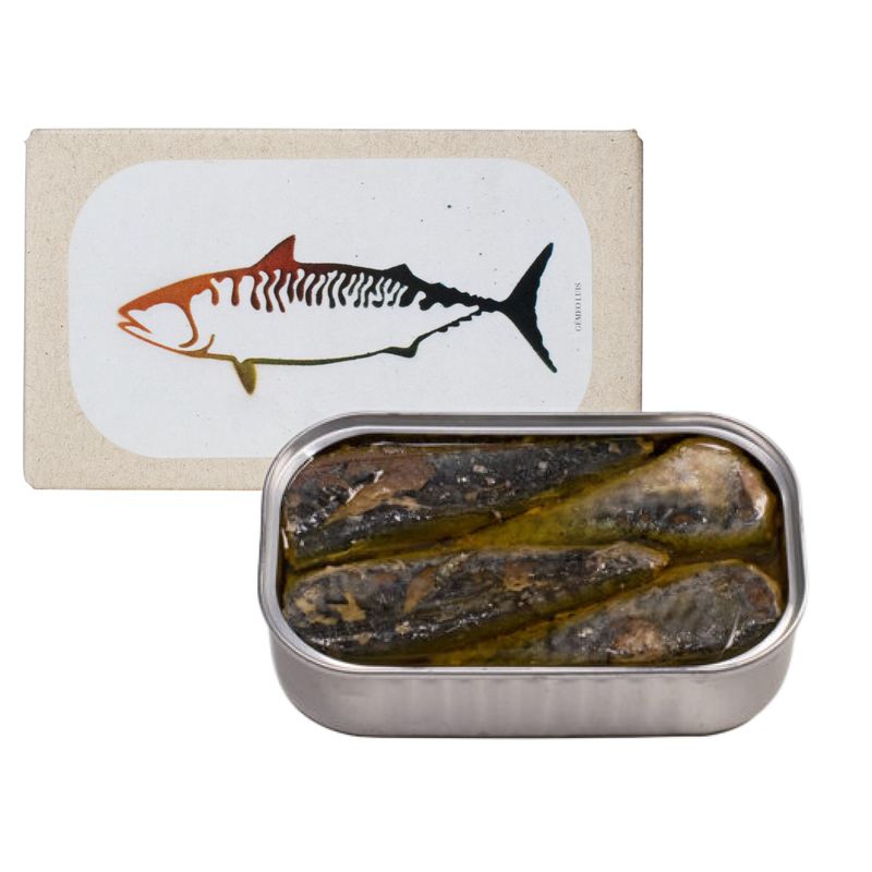 Canned Spiced Small Mackerel in Olive Oil by Jose Gourmet, Wild Caught Portuguese Mackerel, Tinned Fish in Olive Oil, High Protein Sustainable Seafood Snacks, Omega 3, Fair Trade, 120g Can