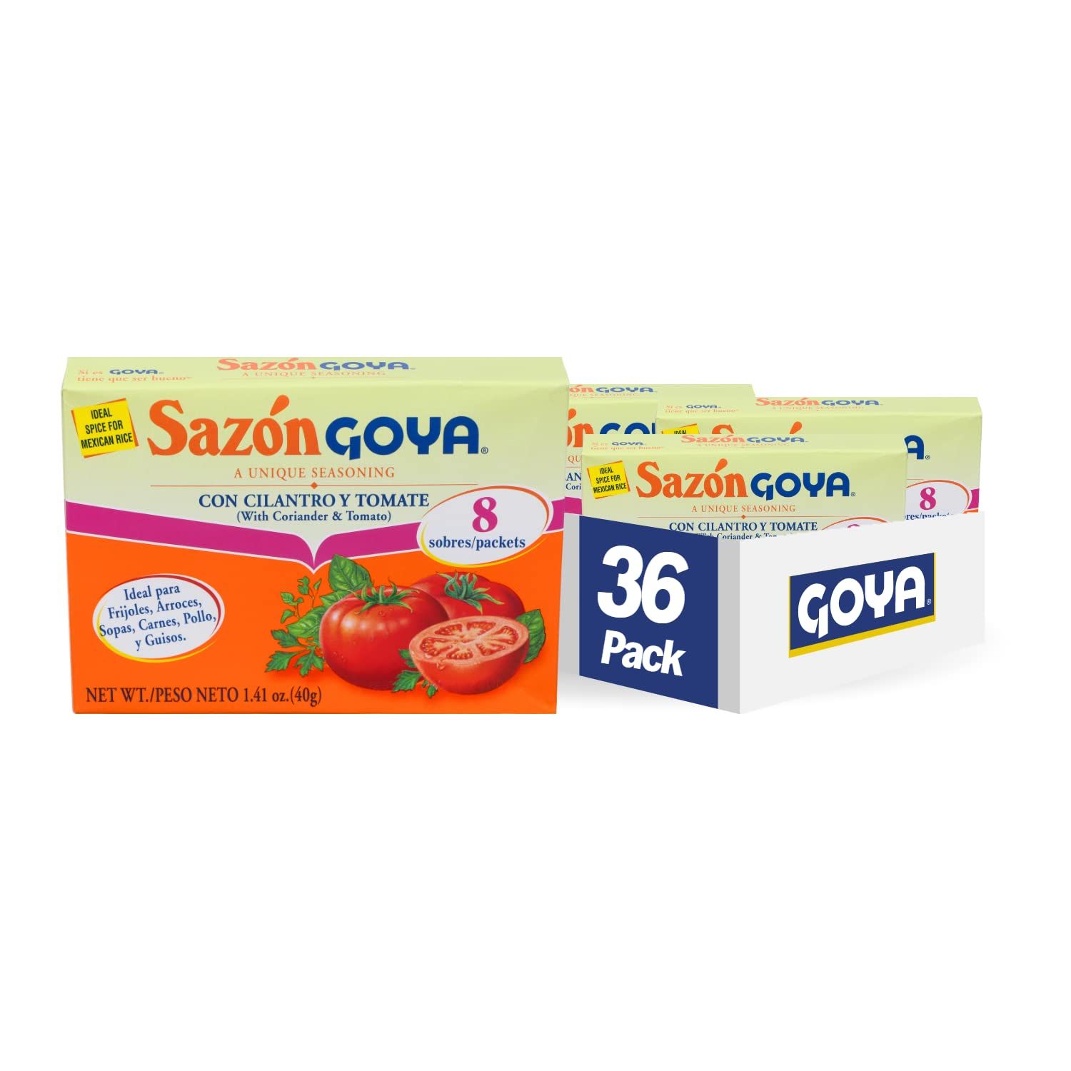 Goya Foods Sazn Seasoning with Cilantro &amp; Tomato, 1.41 Ounce (Pack of 36)