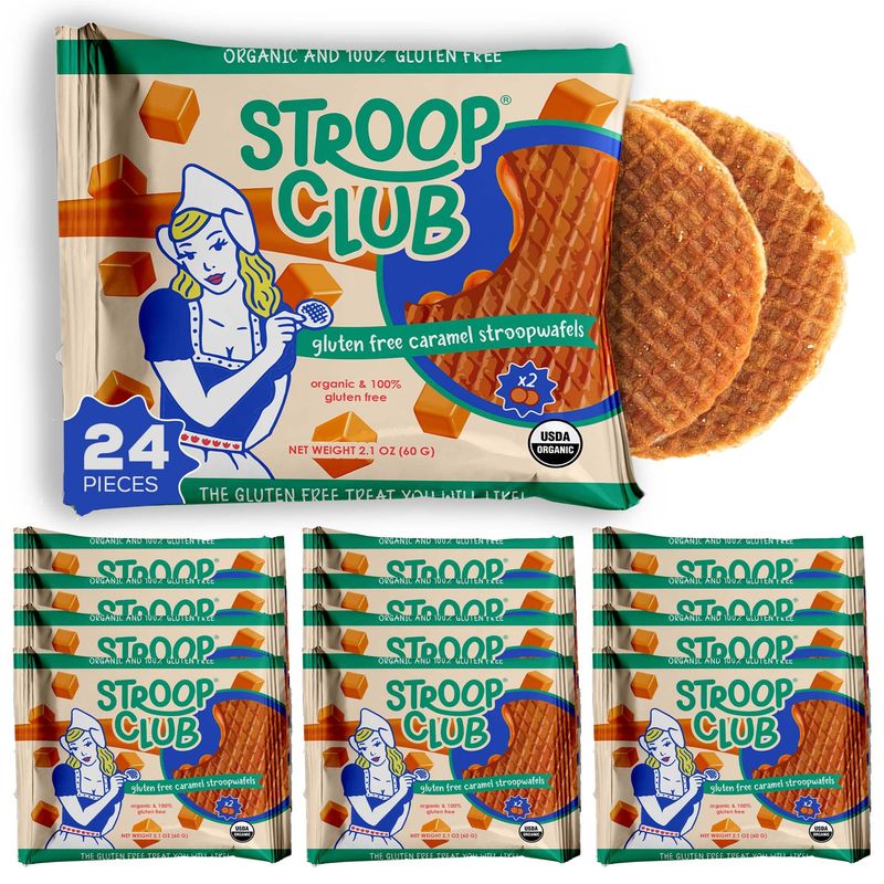 Stroop Club Gluten Free Caramel Stroopwafels - Original Dutch- Delight Caramel Waffle Cookies | Organic &amp; 100% Gluten Free Stroopwafels - 24 Waffle Cookies (12 Pack of 2)