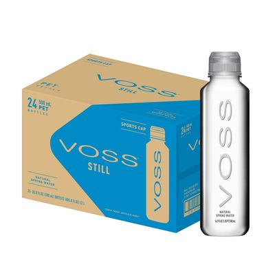 VOSS Premium Still Bottled Water - Pure, Crisp &amp; Refreshing - BPA Free PET Plastic Water Bottles with Sports Cap for Easy, Spill-Free Drinking - Ideal for Gym, Running, Hiking - 500ml, Pack of 24