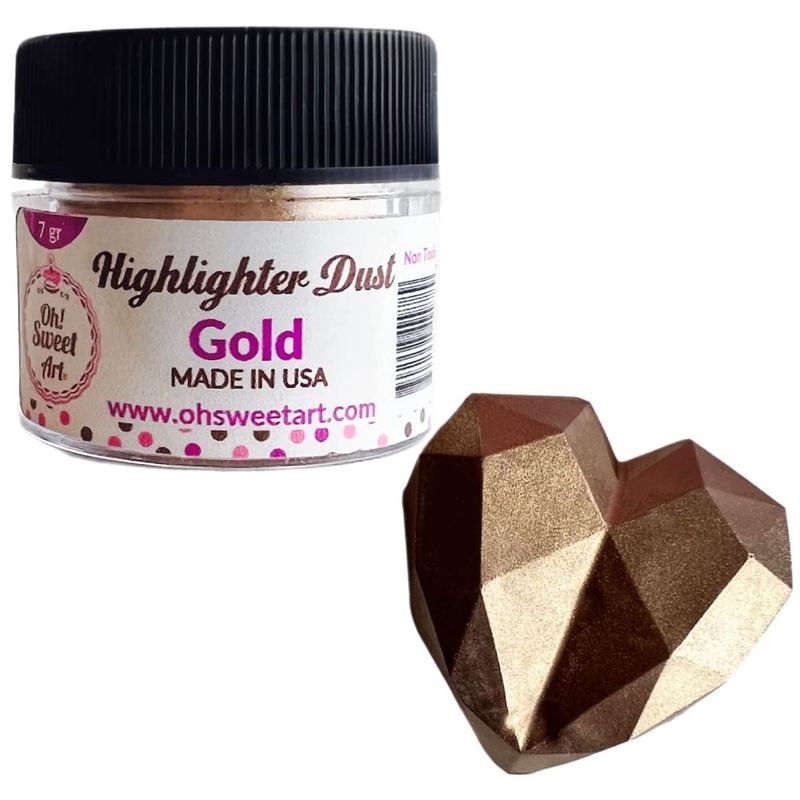 GOLD HIGHLIGHTER DUST (7 GRAMS) (7 grams Net. container) Cake, Topper by Oh! Sweet Art Corp