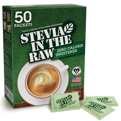 Stevia In The Raw, Plant Based Zero Calorie Sweetener, Sugar Substitute, Sugar-Free Sweetener For Coffee, Hot &amp; Cold Drinks, Suitable For Diabetics, Vegan, Gluten-Free, 50 Count Packets (Pack of 1)