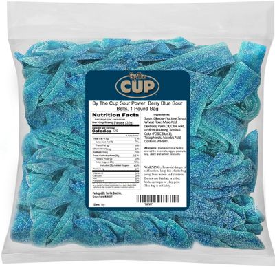 By The Cup Sour Power Berry Blue Sour Belts, 1 lb Bulk Bag