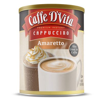 Caffe D&#39;Vita Amaretto Cappuccino Mix - No Cholesterol, No Trans Fat, 99% Caffeine Free, Gluten Free, Instant Cappuccino Mix - 1 lb. can (16 oz.)