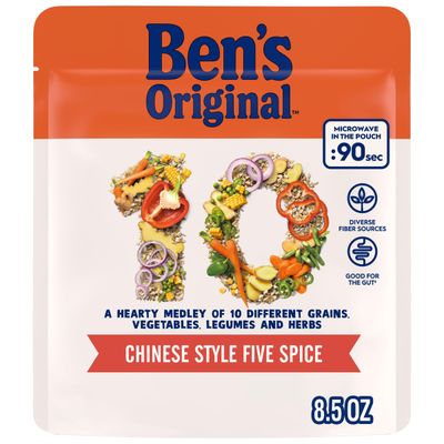 BEN&#39;S ORIGINAL 10 MEDLEY Chinese Style Five Spice, Hearty Medley of Grains, Vegetables, Legumes and Herbs, Side Dish, 8.5 OZ Pouch (Pack of 6)