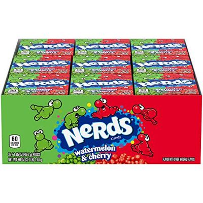 Nerds Candy, Watermelon &amp; Wild Cherry Flavor, 1.65 Ounce Treat-Size Theater Candy Boxes (Pack Of 36)
