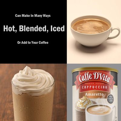 Caffe D'Vita Amaretto Cappuccino Mix - No Cholesterol, No Trans Fat, 99% Caffeine Free, Gluten Free, Instant Cappuccino Mix - 1 lb. can (16 oz.)