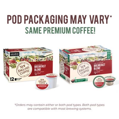 New England Coffee Breakfast Blend Medium Roast Single Serve Pods, 12ct Box (Pack of 1)